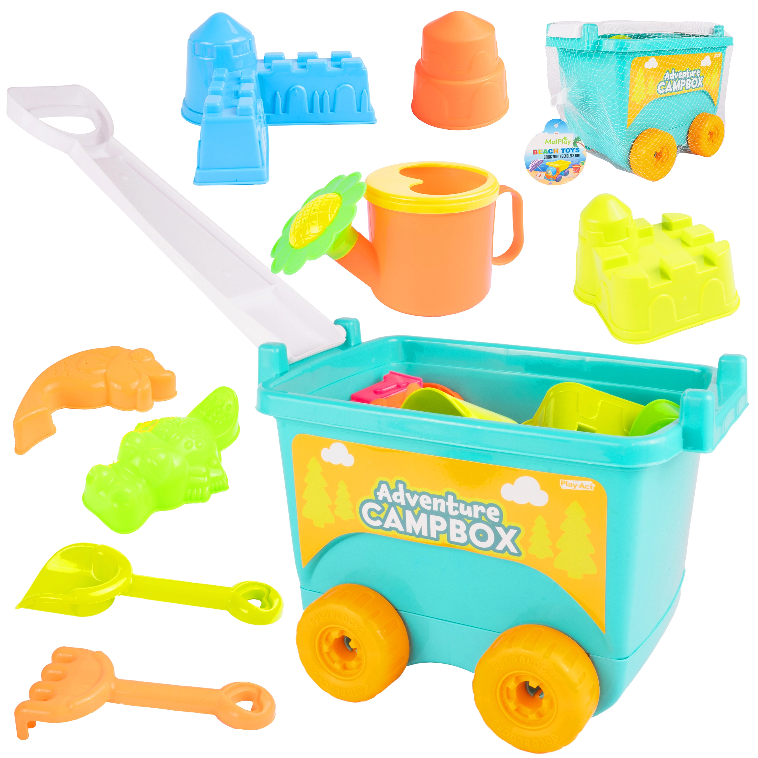 Modrý vozík na písek s příslušenstvím