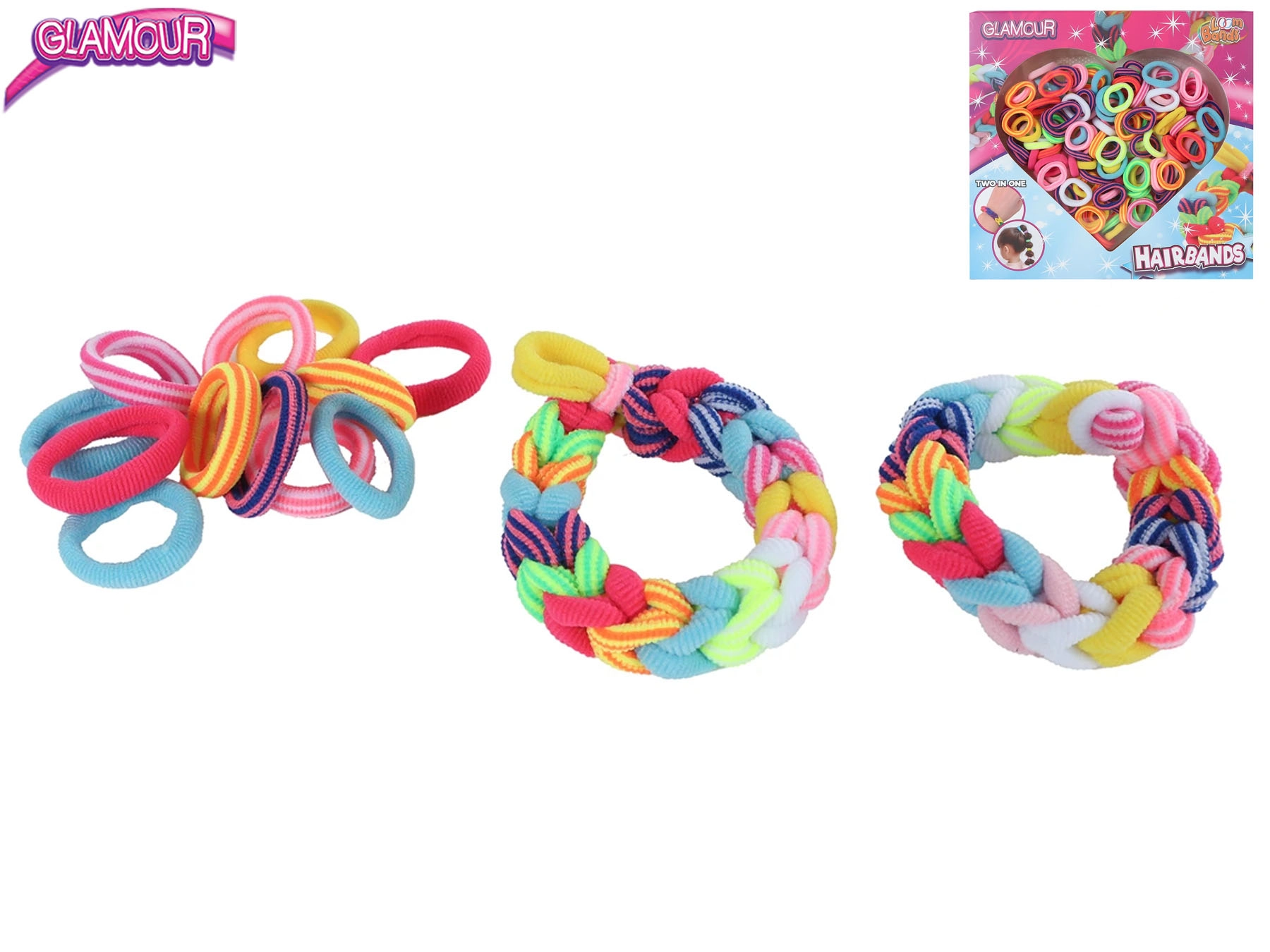 Glamour sada elastických gumiček do vlasů – 150 barevných kusů