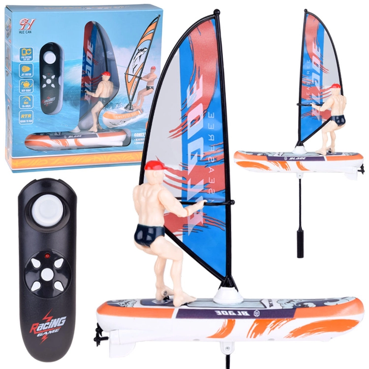 RC windsurfer s LED osvětlením – dálkově ovládaná vodní hračka – modrá