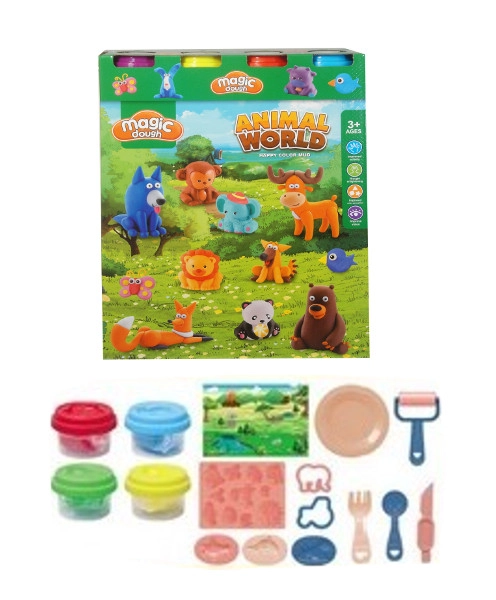 Sada plastelíny se zvířátky, formičkami a příslušenstvím (4 barvy)