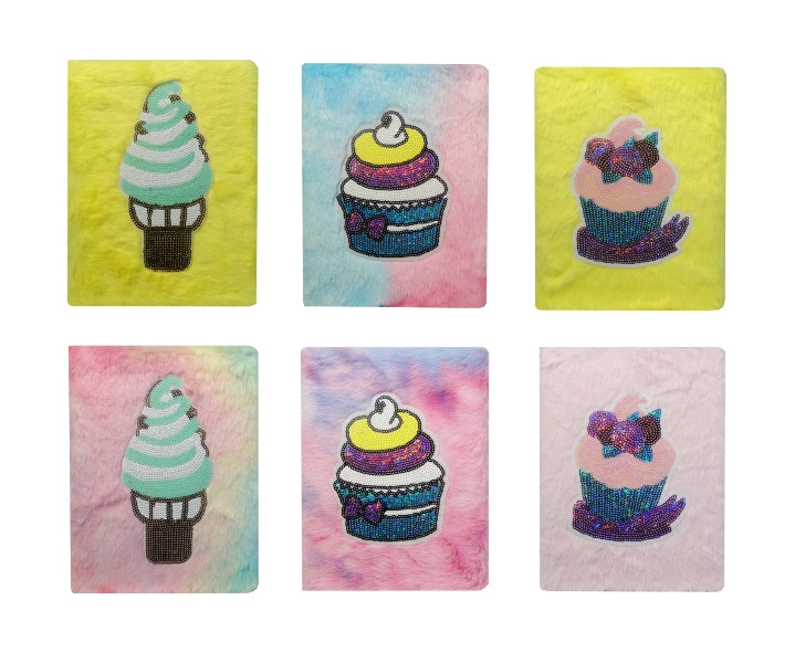 Plyšový deník s flitrovými muffiny a zmrzlinou