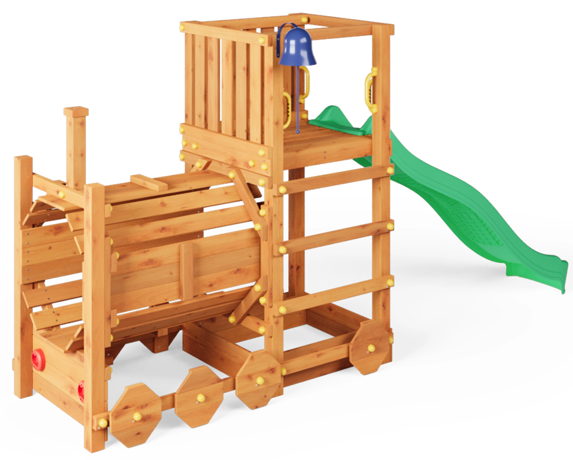 Dřevěné zahradní hřiště FUNGOO Loco s lokomotivou a skluzavkou