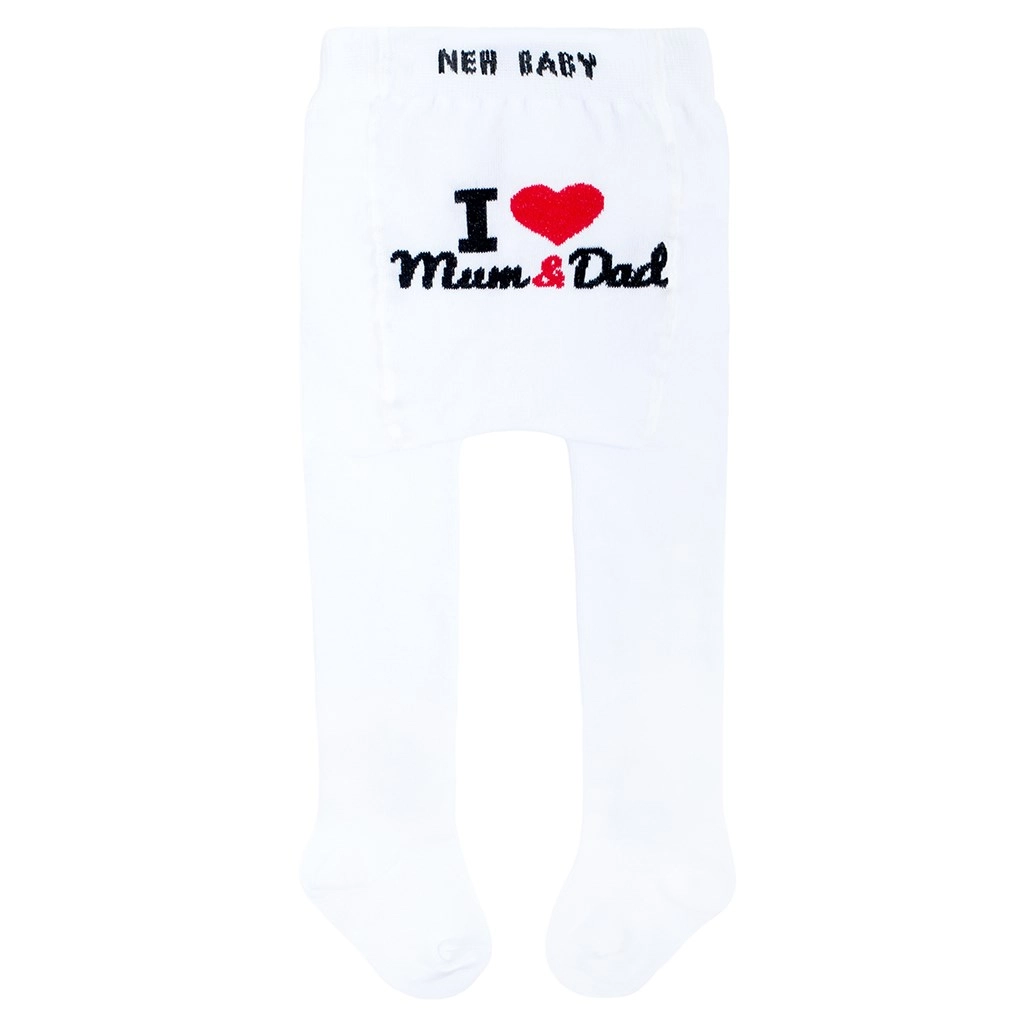Bavlněné dětské punčocháčky NEW BABY bílé I Love Mum and Dad