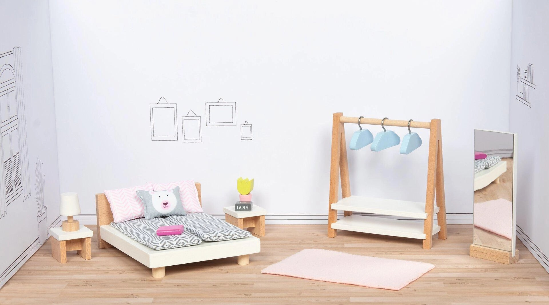 Nábytek pro panenky - Ložnice moderní světlá (Goki)