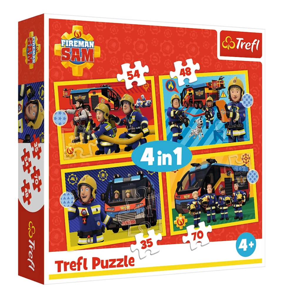 Puzzle 4v1 STRAŻAK SAM – hasiči na výjezdu (35, 48, 54, 70 dílků) Trefl