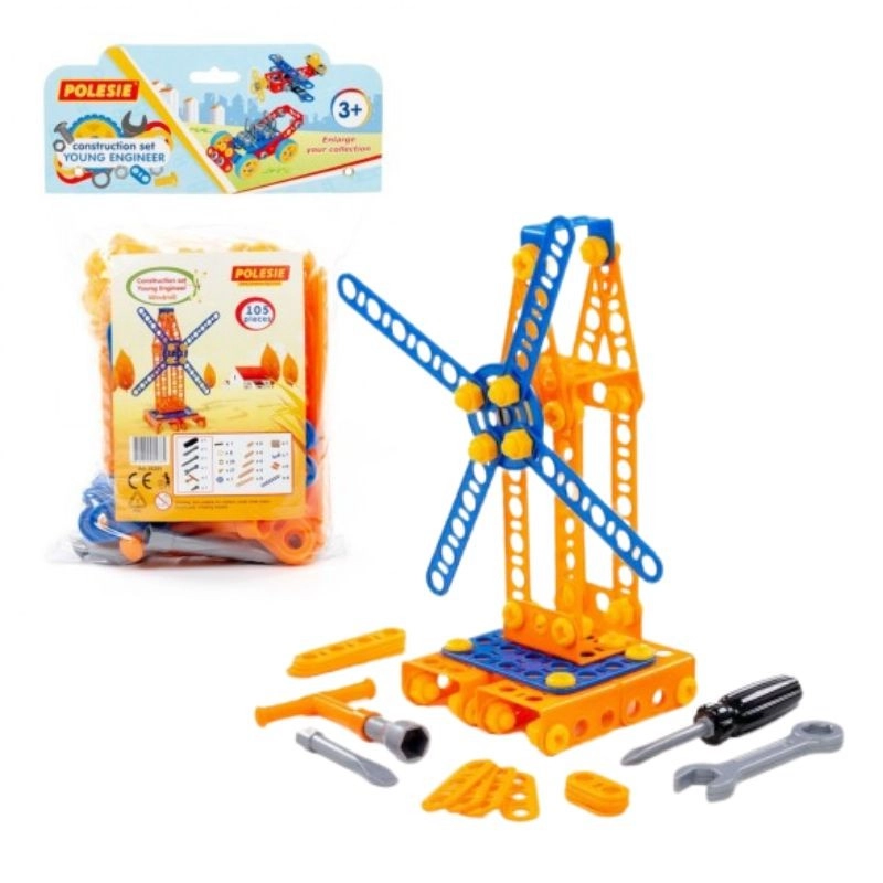 Stavebnice Mladý inženýr – větrný mlýn, 105 dílů