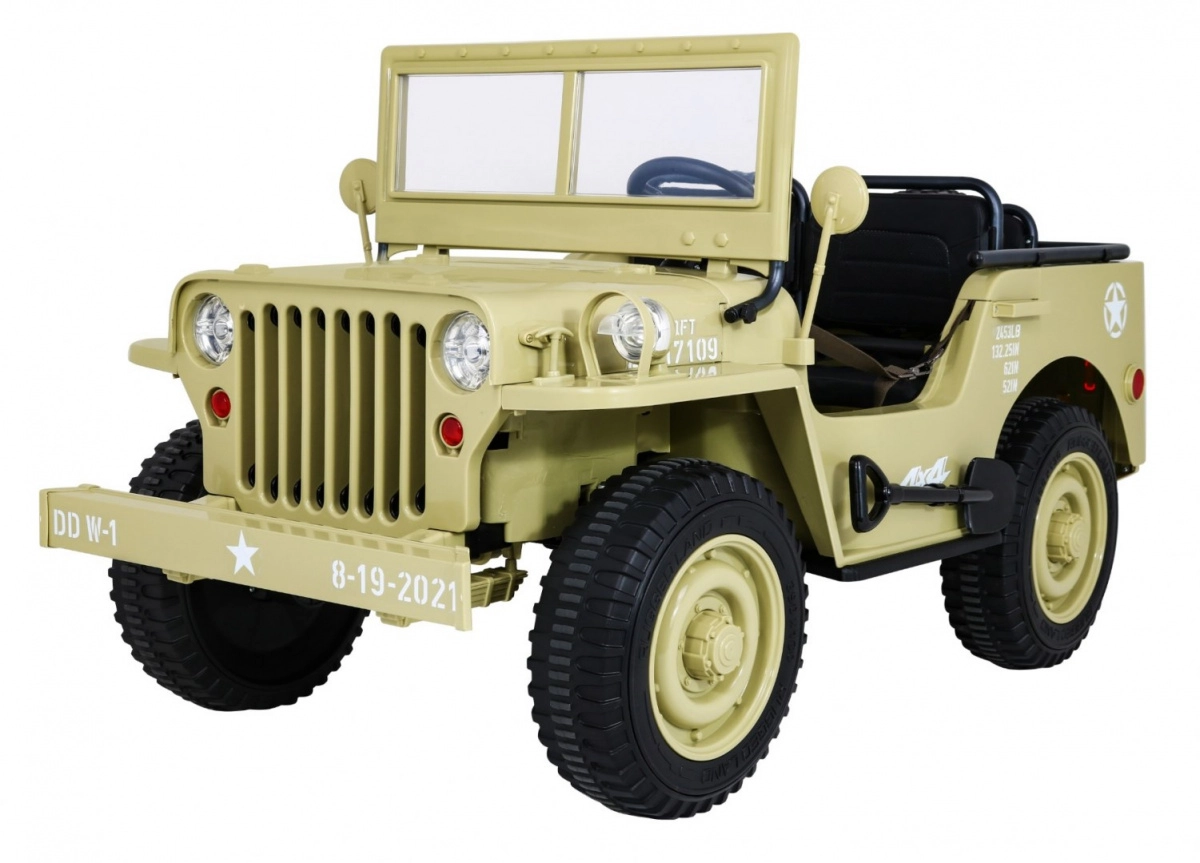 Levně Dětské vojenské retro autíčko pro 3 děti 4x4 s EVA koly a MP3 – Matcha