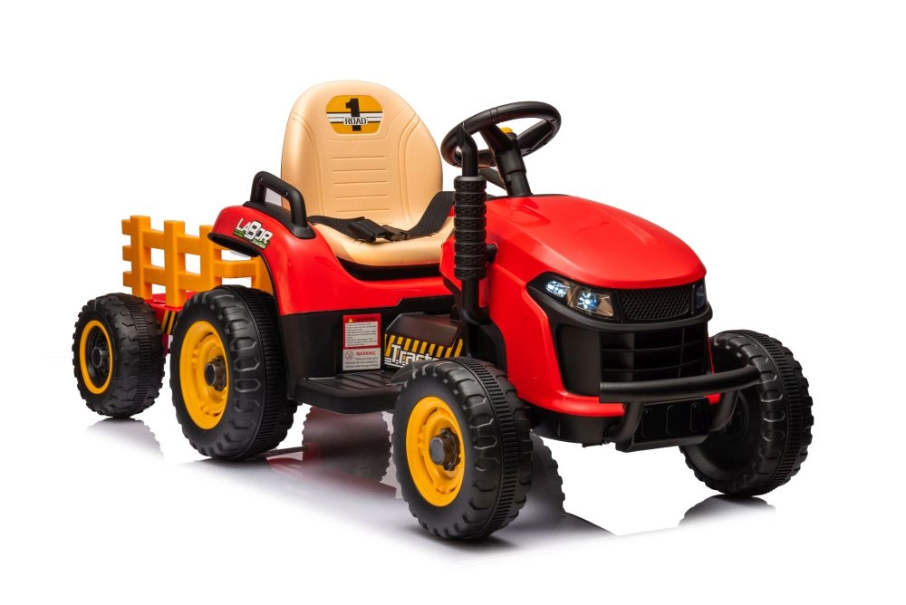 Dětský elektrický traktor s přívěsem – červený