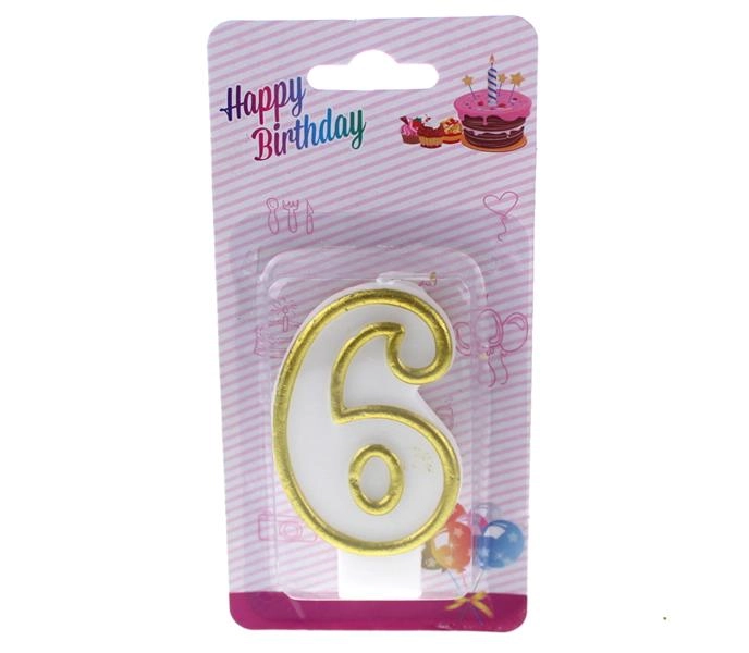 Bílo-zlatá třpytivá dortová svíčka – Číslo 6