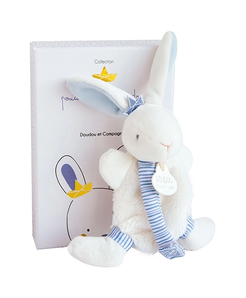 DouDou et Compagnie Paris hračka s úchytem na dudlík králíček 15 cm modrý