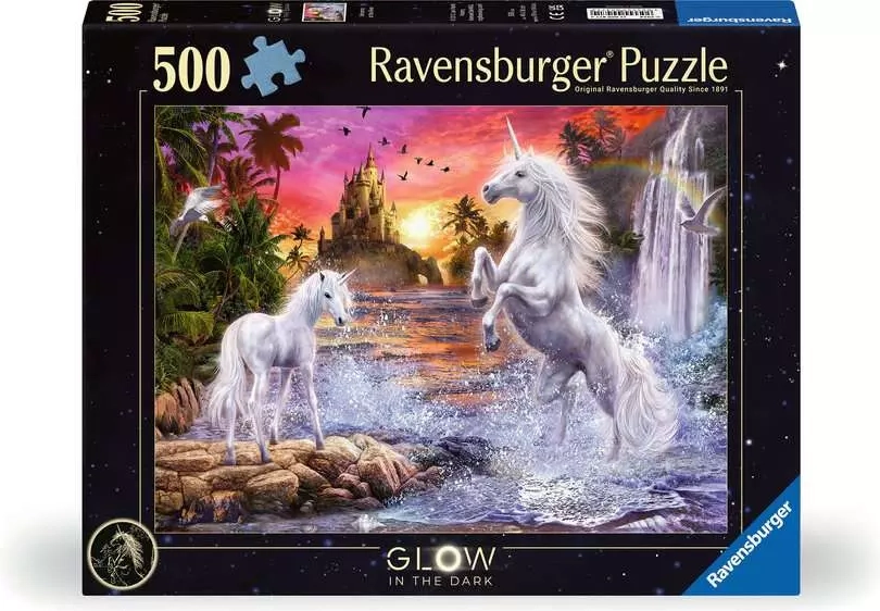 Ravensburger svítící puzzle Jednorožci u řeky 500 dílků