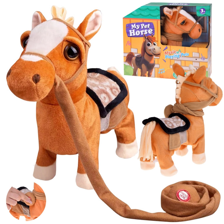 interaktivní tančící plyšový koník s hudbou country – hnědá