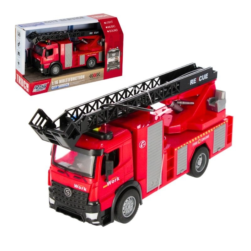 Hasičské auto se světelnými a zvukovými efekty s výsuvným žebříkem a vodním postřikem