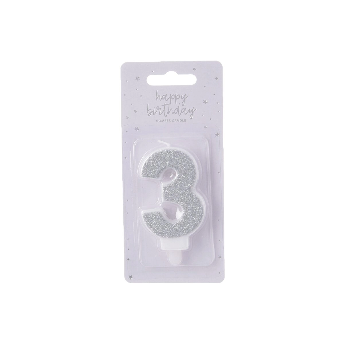 PartyDeco Narozeninová svíčka 3 stříbrná 7 cm