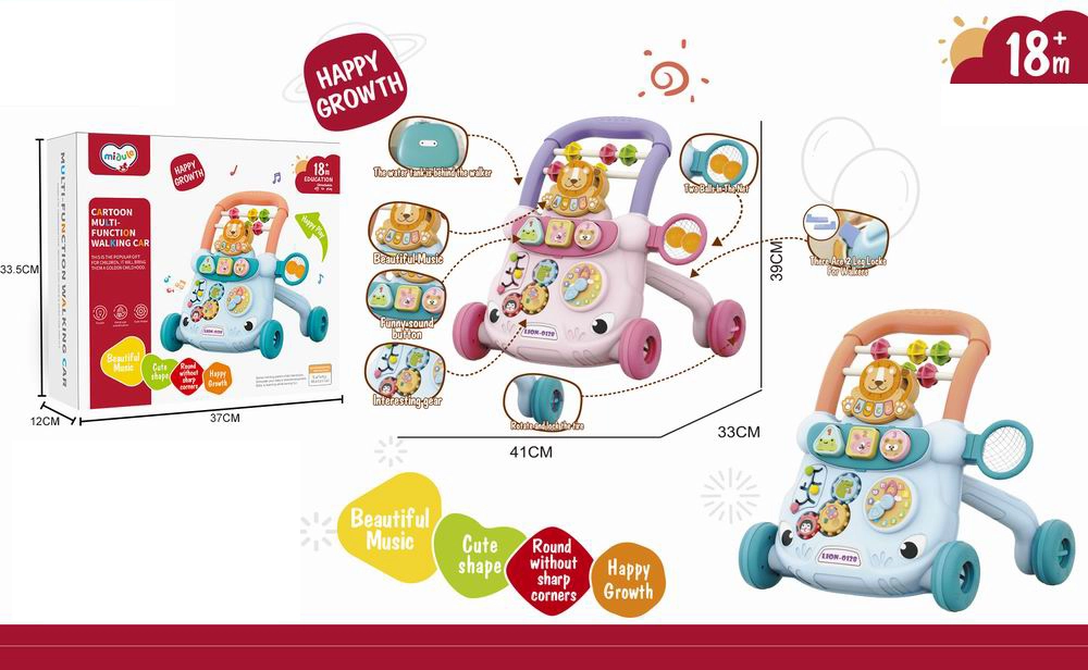 Chodítko pchací lev s hudbou růžové