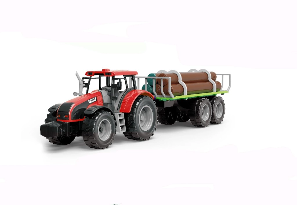 Levně Alltoys Traktor na setrvačník s valníkem a se dřevem modrý