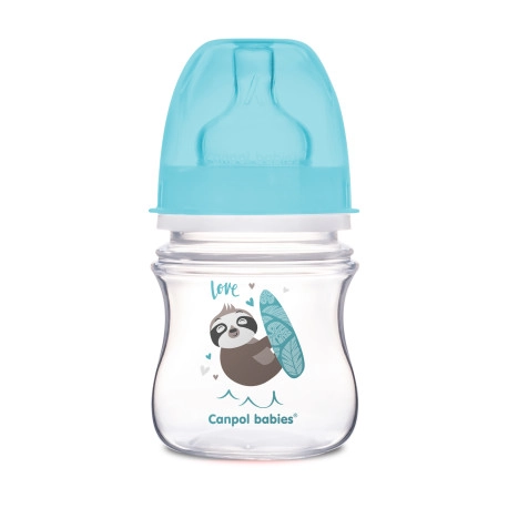 Antikoliková širokohrdlá láhev Canpol babies EasyStart Exotic Animals 120 ml modrá