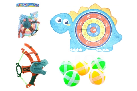 Terč s motivem dinosaura a dětská kuše na suchý zip