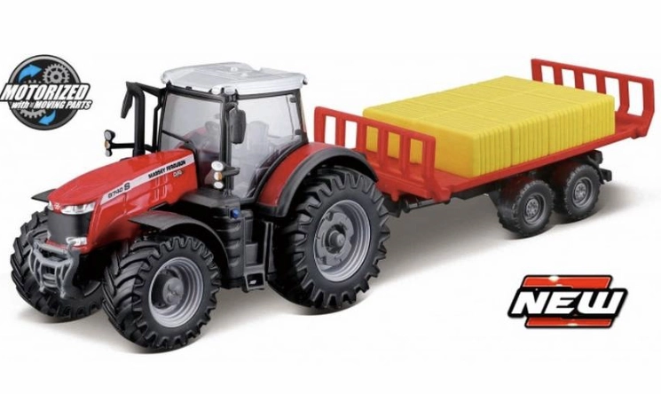Levně Bburago 10cm Farm tractor Messey Ferguson 8740S s přívěsem na balíky