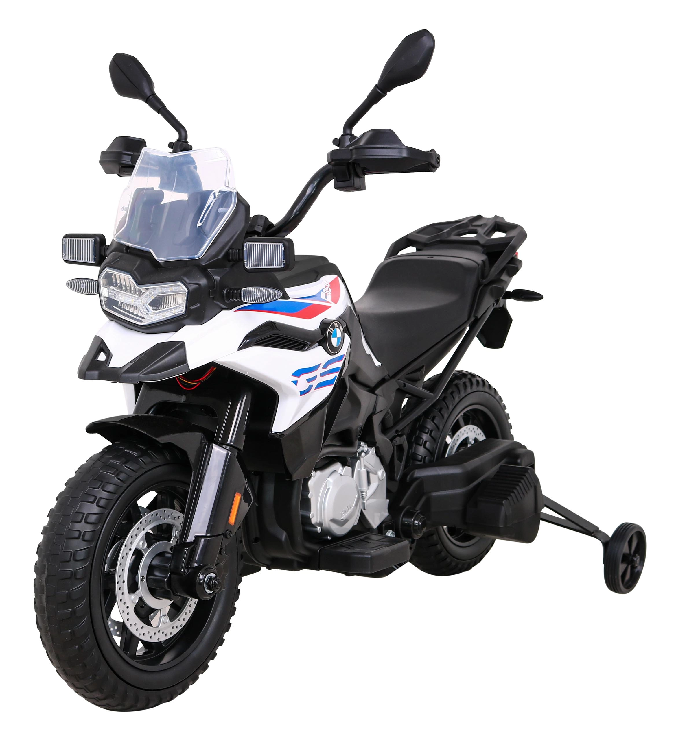 Dětská elektrická motorka BMW F850 GS s pomocnými kolečky, LED a audio