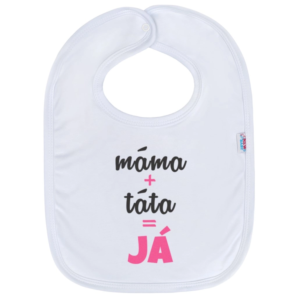 Kojenecký bavlněný bryndák New Baby máma + táta = já, růžový