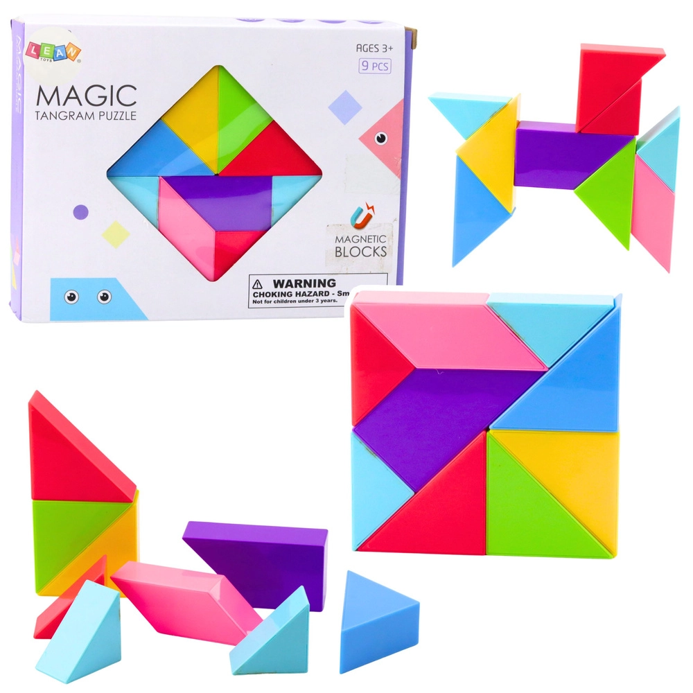 Magnetické kostičky tangram – barevná skládačka, 9 dílů