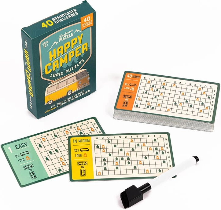 Profesor Puzzle Happy Camper logické hádanky – sada opakovaně použitelných karet