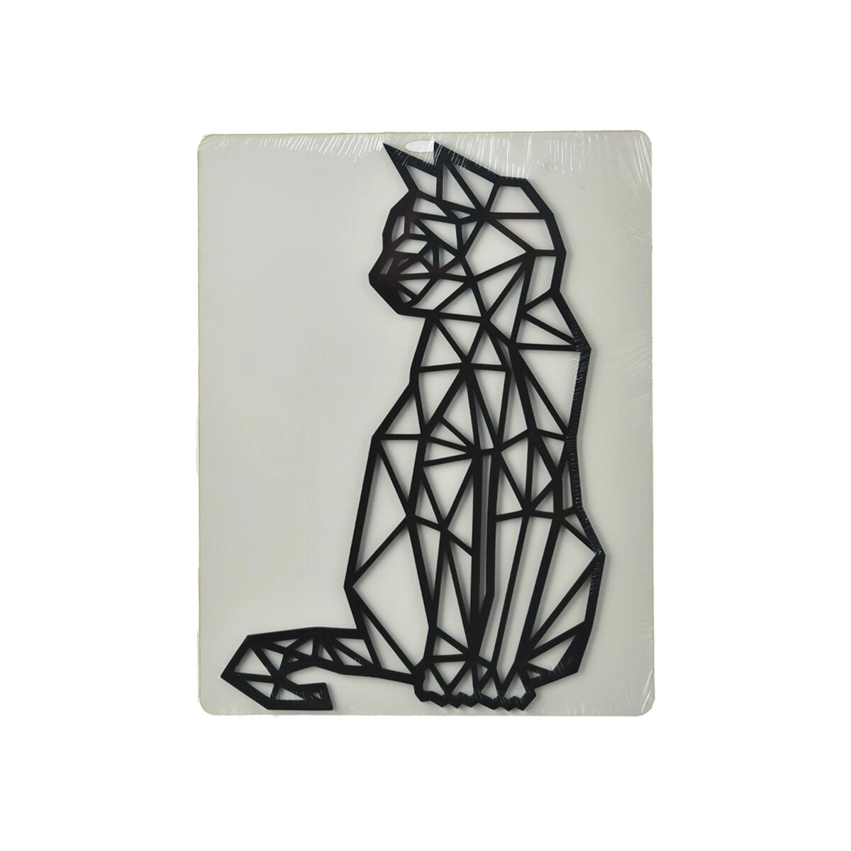 Nástěnná dekorace Kočka – geometrická silueta, černá, dřevo 24 × 36 cm