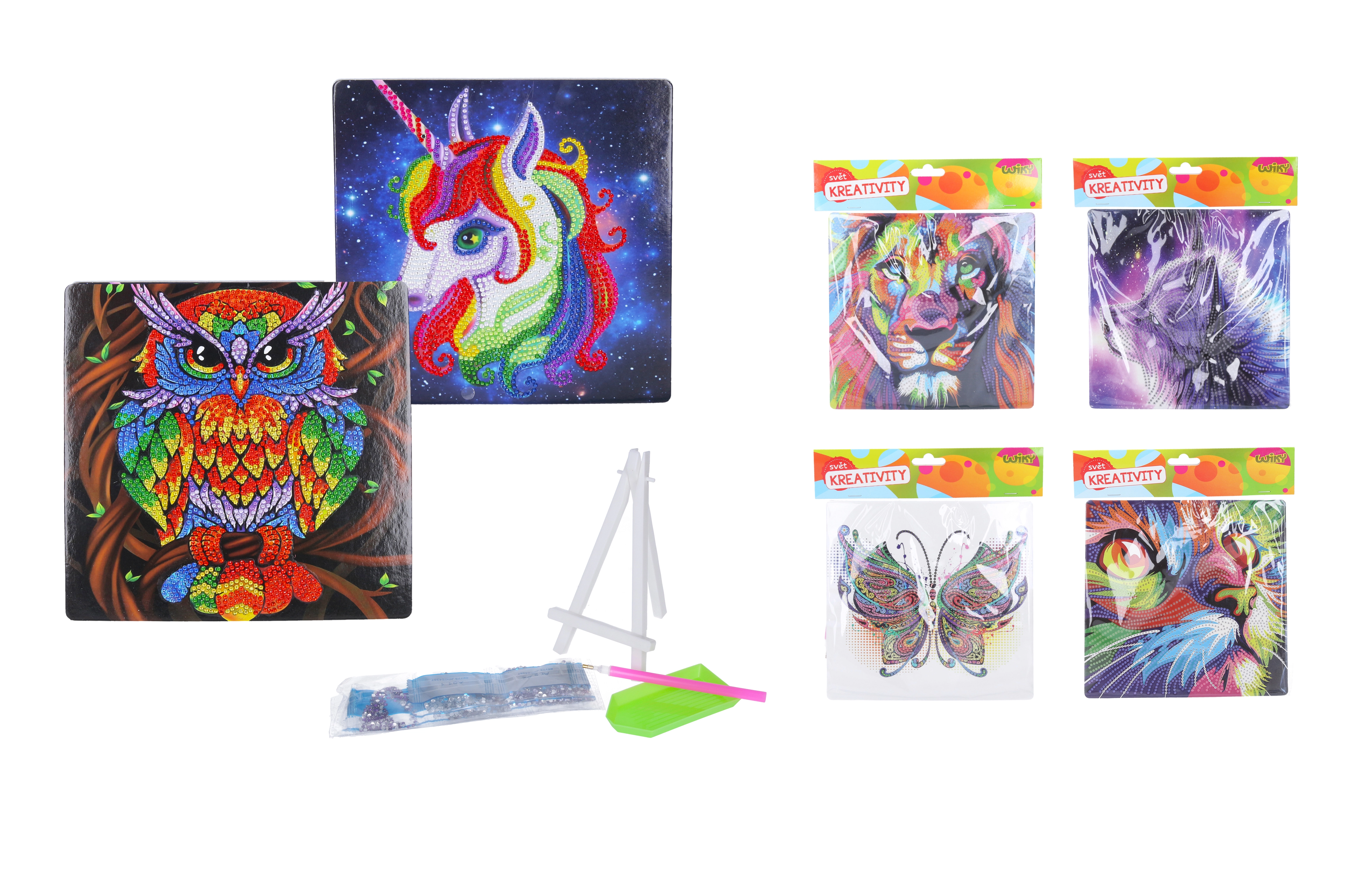 Levně Kreativní set diamond painting 20x20 cm MIX + stojánek