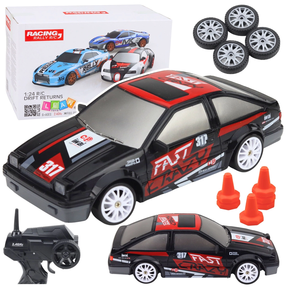 RC driftovací auto 1:24 s vyměnitelnými koly, černé