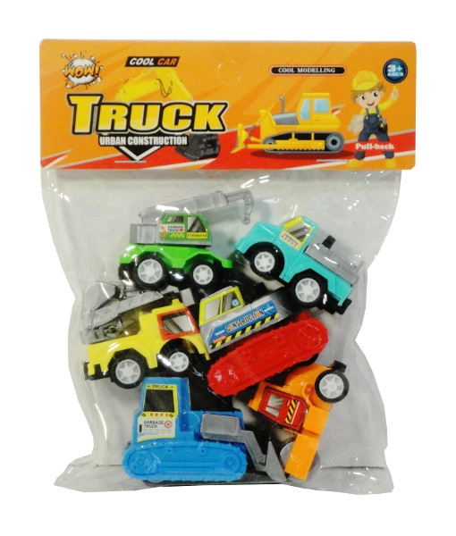 Stavební auta s natahovacím pohonem, 6 ks