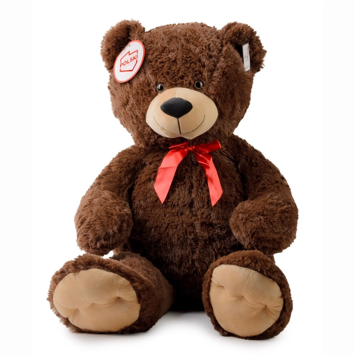 Plyšový medvěd tmavě hnědý s červenou mašlí 100 cm