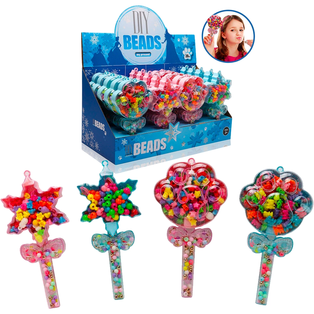 Kreativní sada navlékacích korálků v hůlce, 4 druhy