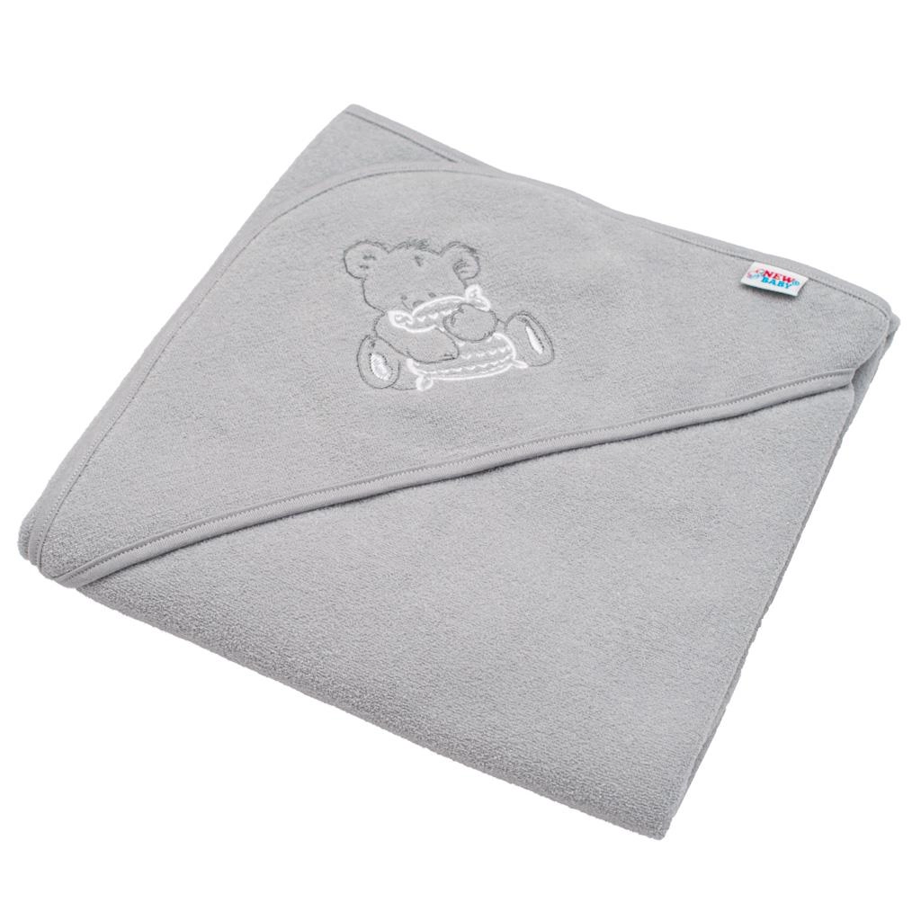 Dětská froté osuška s kapucí NEW BABY 80 × 80 cm šedá medvídek