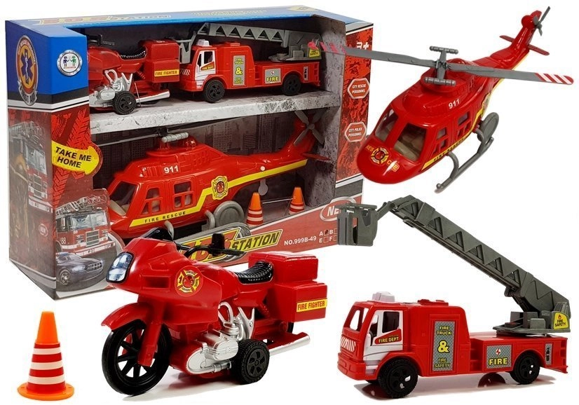 Lean Toys Sada hasičských vozidel Vrtulník Motor světla zvuky