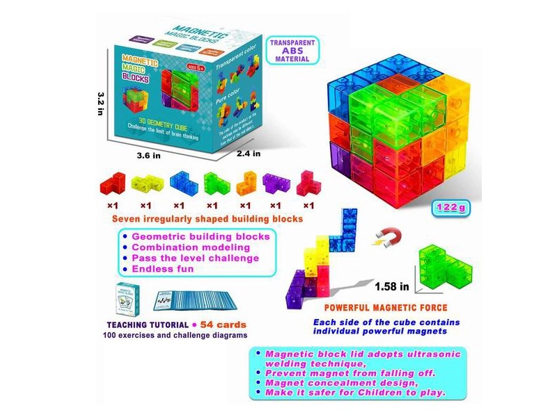 Magnetická stavebnice – logická magnetická kostka, 7 dílů