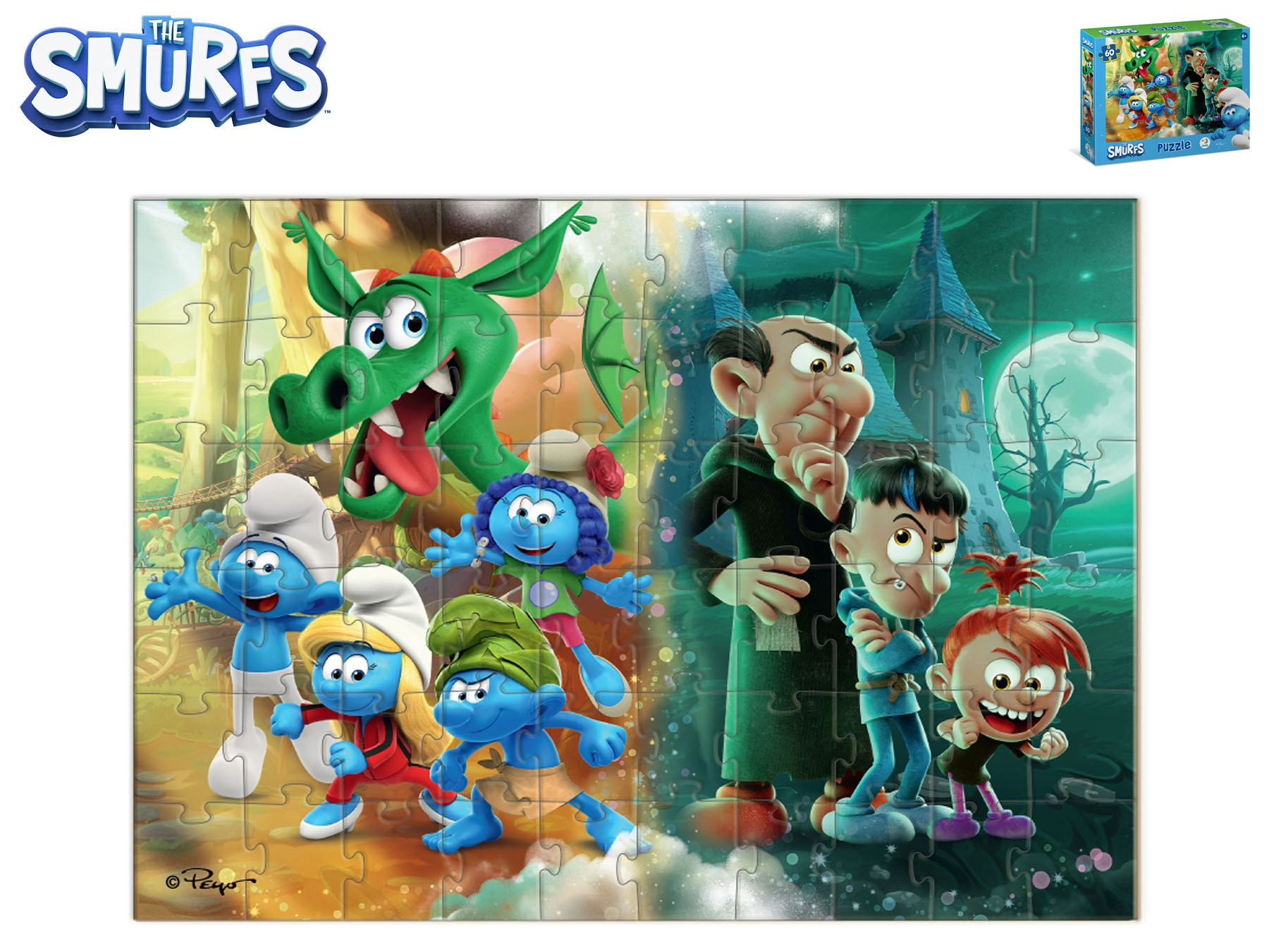 Šmoulové dětské puzzle Drak 60 dílků