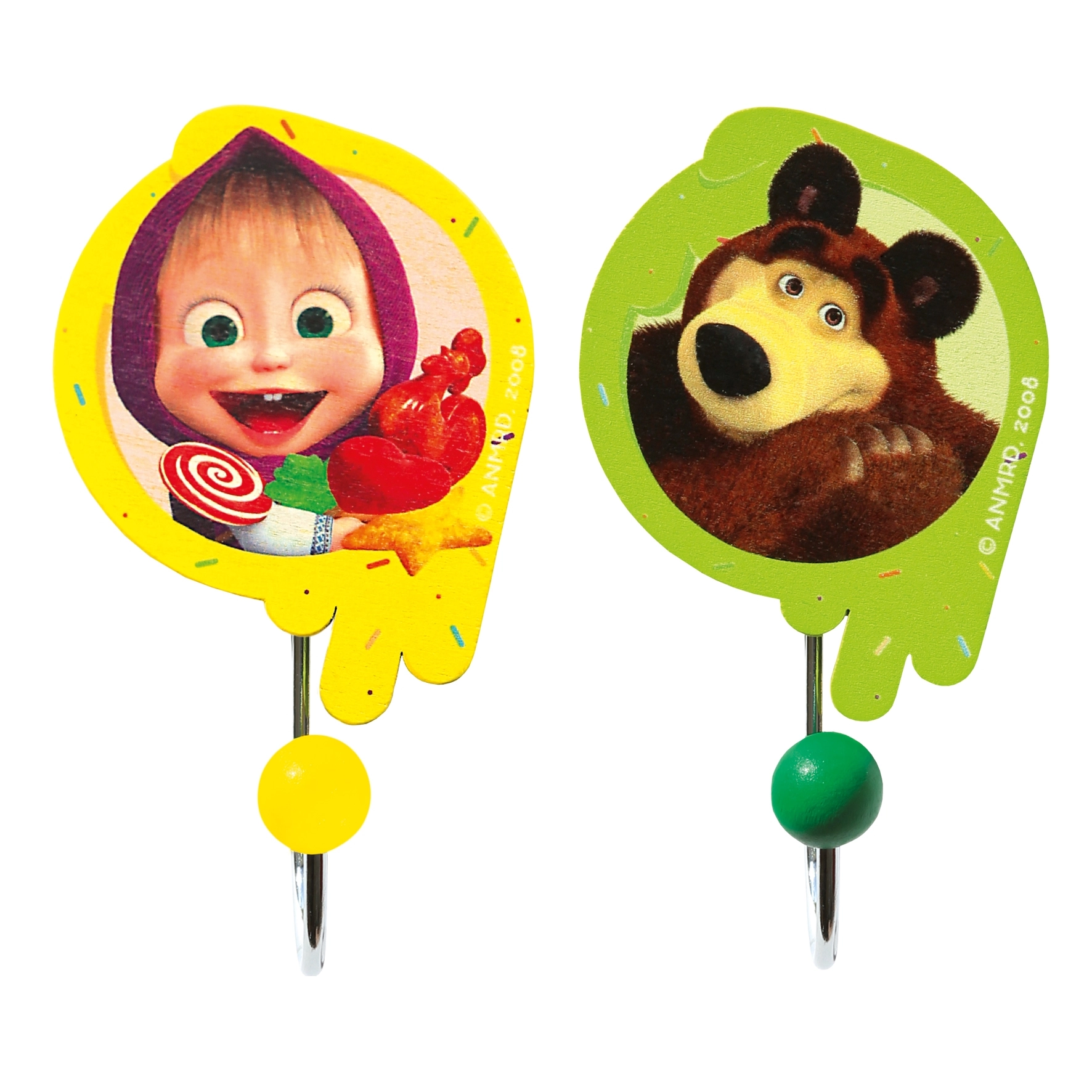 Věšák dřevěný - 1 háček, Máša a Medvěd, 2ks (Bino)