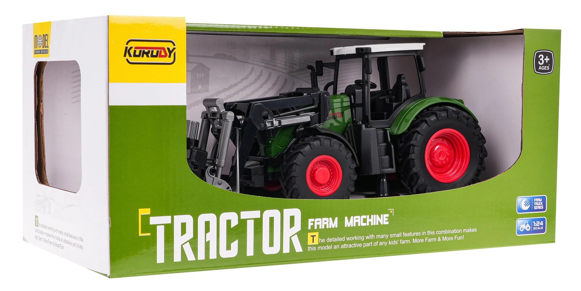 Zelený traktor s drapákem