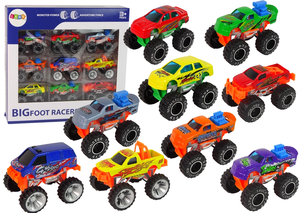Lean Toys Sada terénních aut Resorak Monster Truck Sada vozidel různé barvy 9 ks.