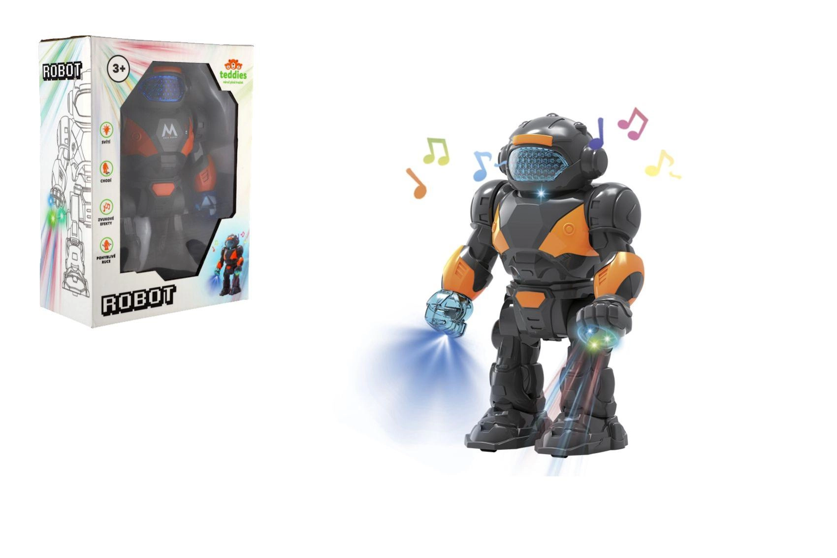Robot chodící plastový se světly a zvuky 22 cm