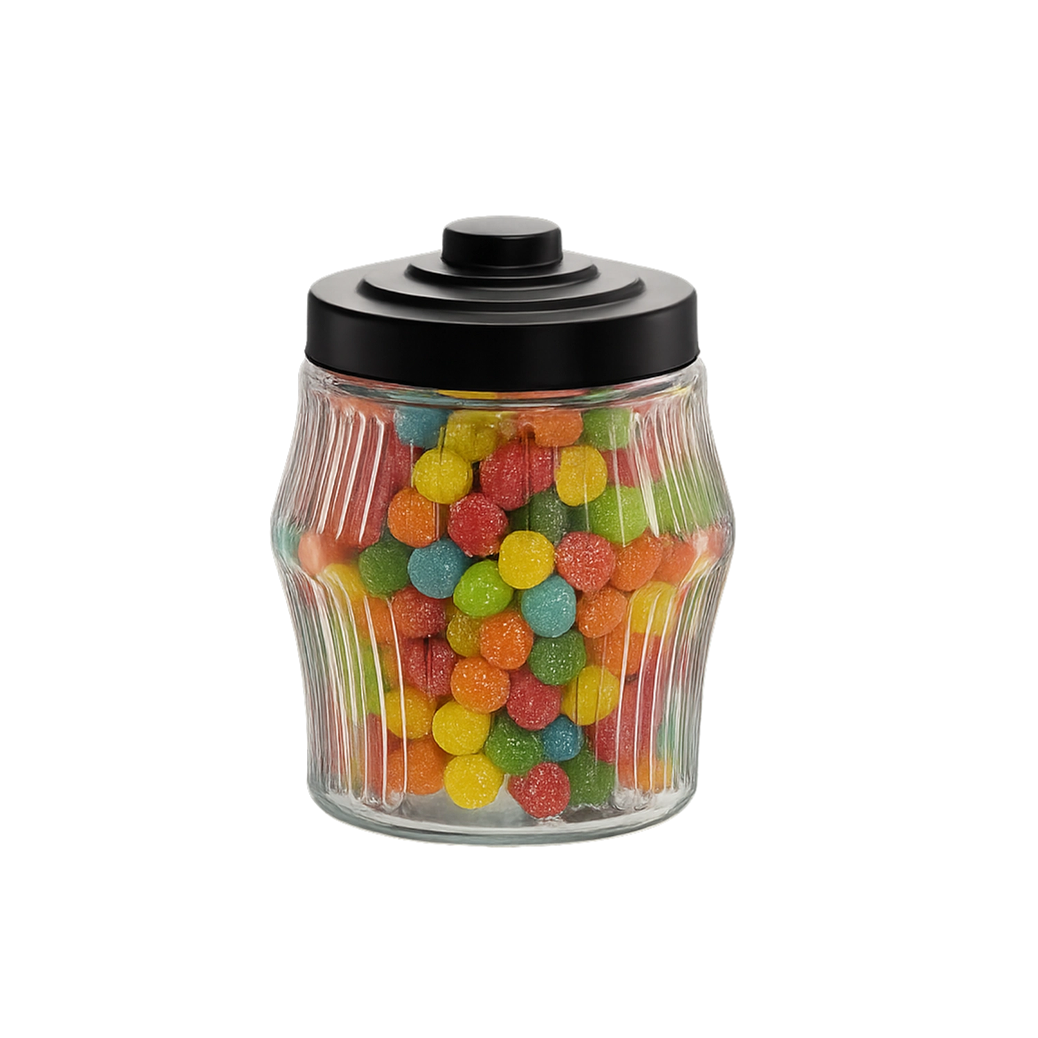 Sklenice 2 l kulatá s pruhy s kovovým víčkem