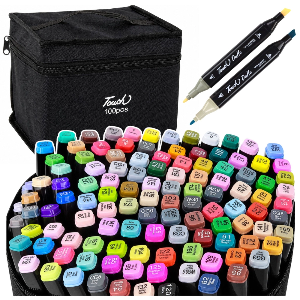 Oboustranné alkoholové fixy v tašce, sada 100 ks