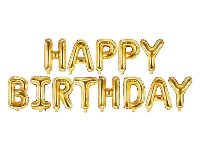Levně KIK Zlatý fóliový balónek 340x35cm s nápisem Happy Birthday