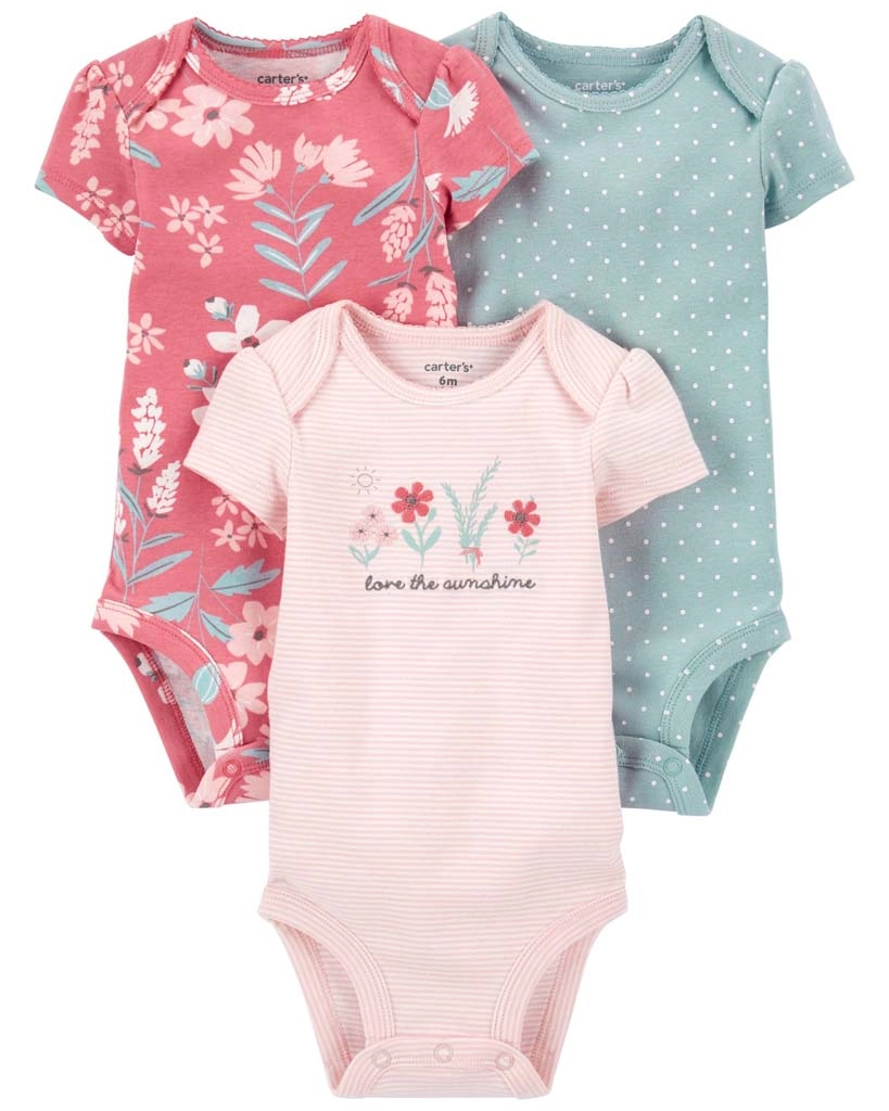 Carter's dívčí body s krátkým rukávem Pinkblue, 3 ks
