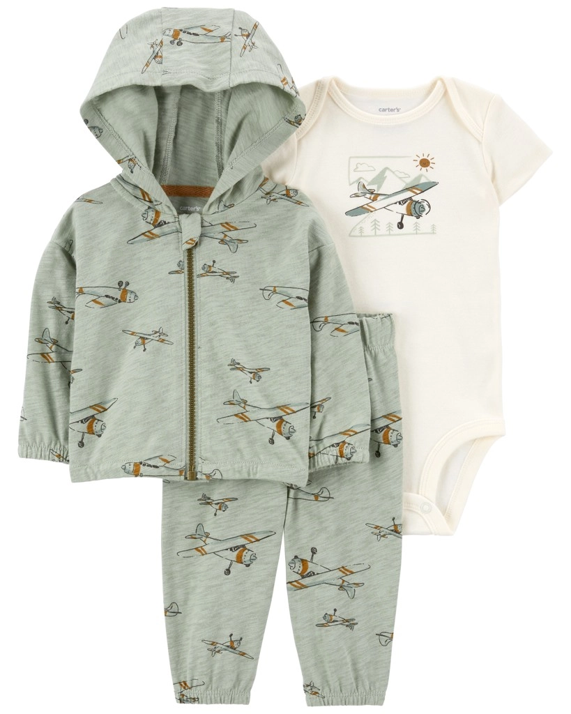 Levně Carter's Set 3dílný mikina tepláky body kr. rukáv Green Airplane kluk MFL