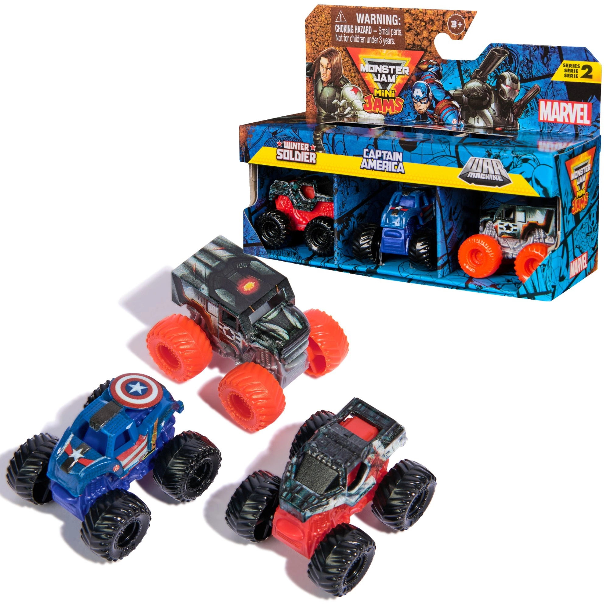 Monster Jam Mini Jams – sada 3 mini trucků MARVEL: Winter Soldier, Captain America, War Machine
