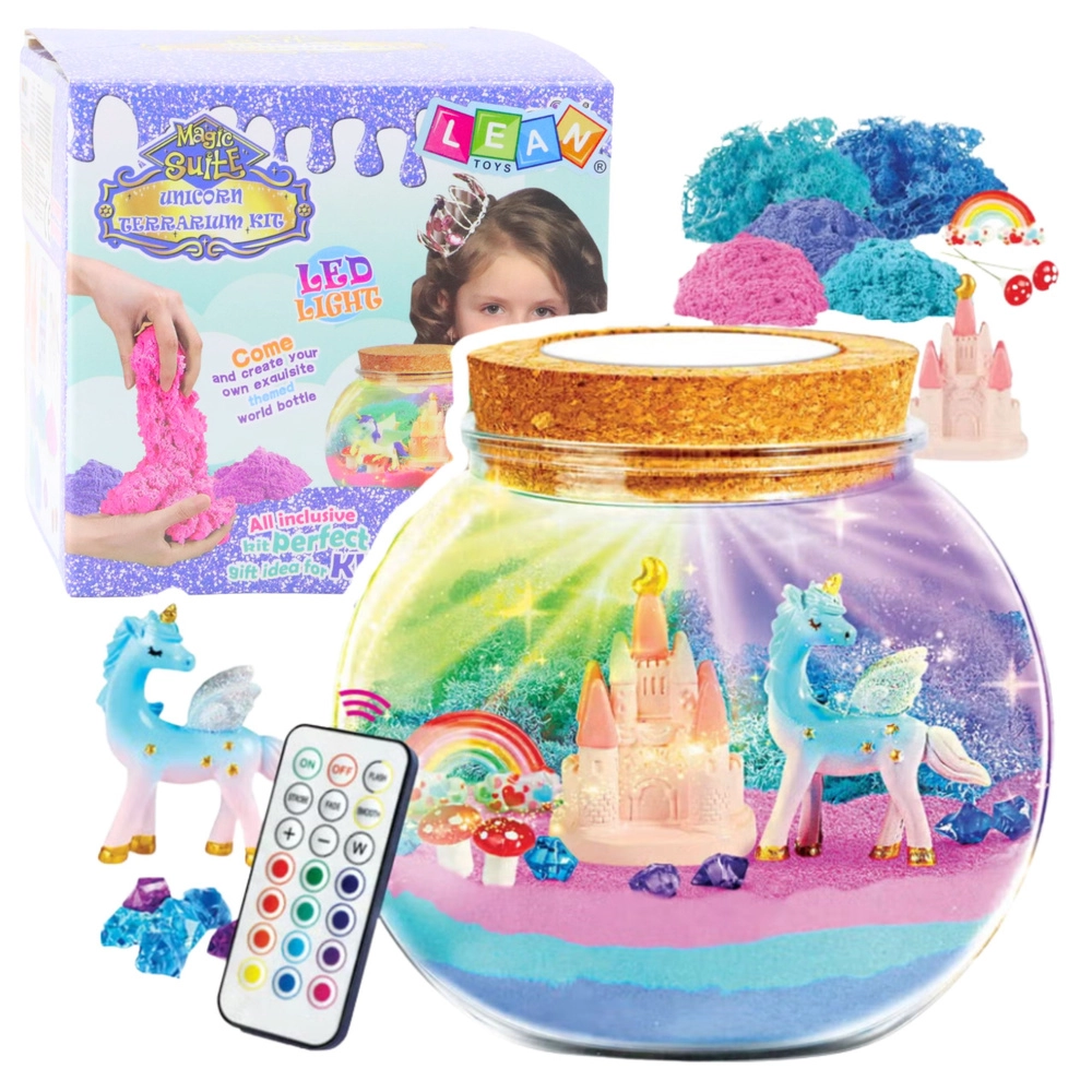 Kreativní DIY terárium s bílým jednorožcem a LED lampičkou s dálkovým ovládáním