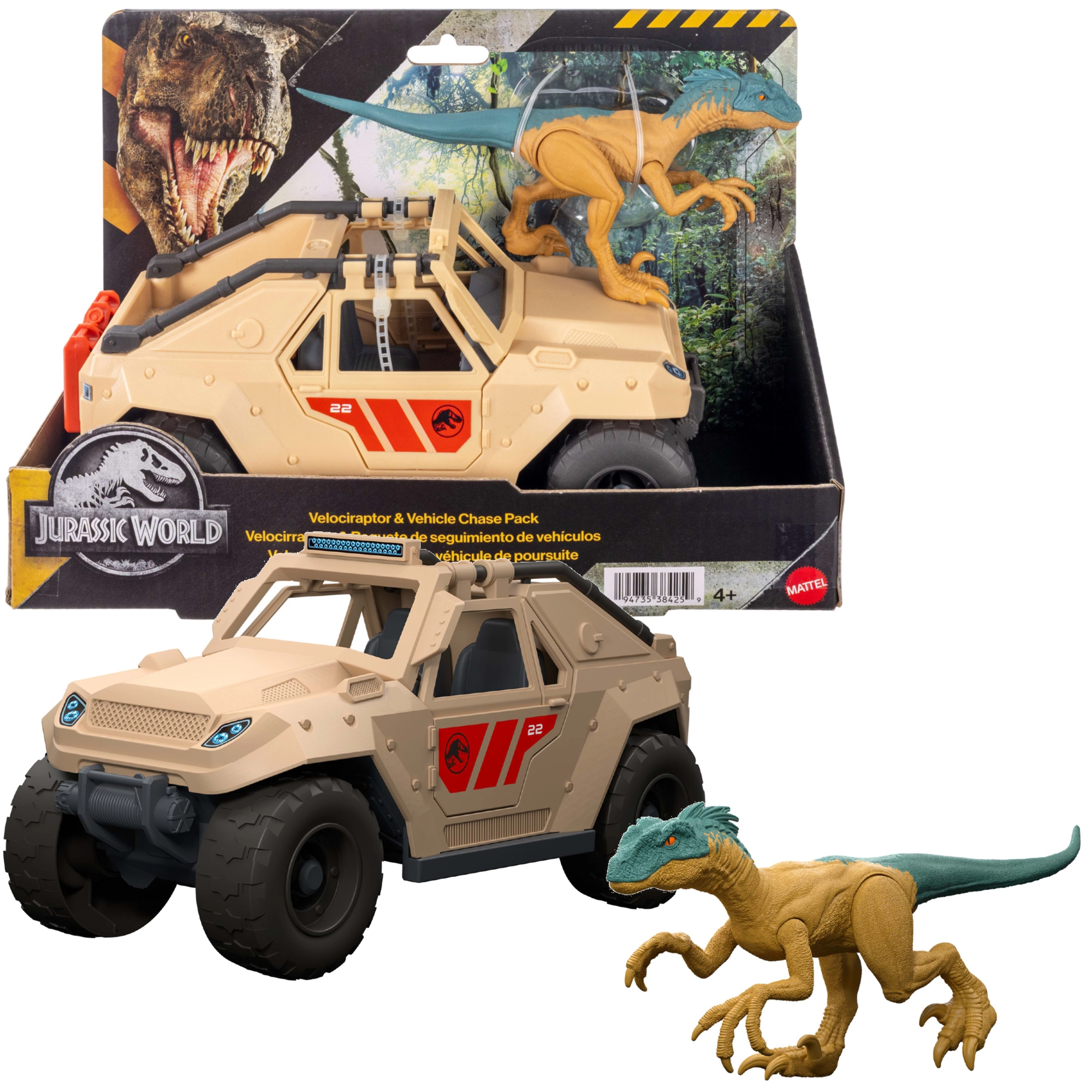 Jurassic World veloci raptor s terénním vozidlem