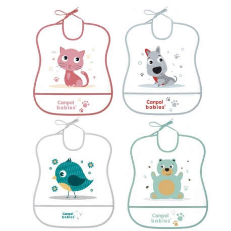 Plastový měkký bryndák s kapsou CUTE ANIMALS – Canpol babies